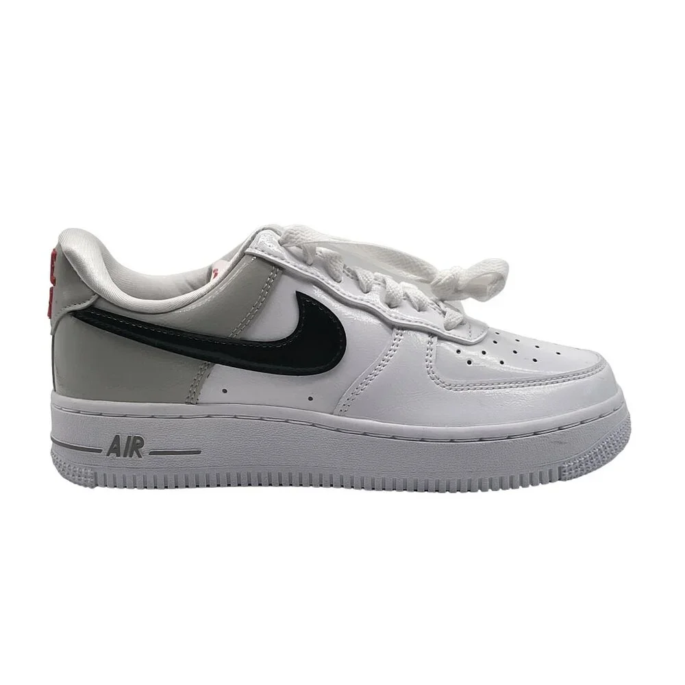 Nike Air Force‎ 1 07 LV8 Womens 6 White Black Patent Sneakers DQ7570-001